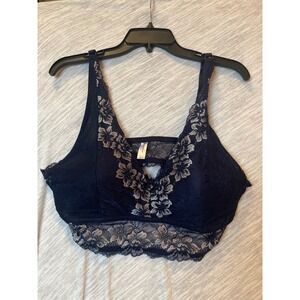 Dreamwear Love Your Curves Navy Blue Silver Floral Lace Bralette Plus Size 3X